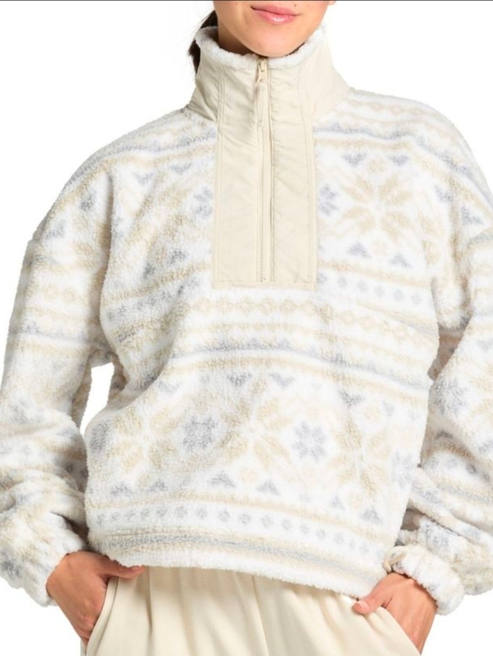 DSG Cream Sherpa Zip-Up Jacket with Fair Isle Detail